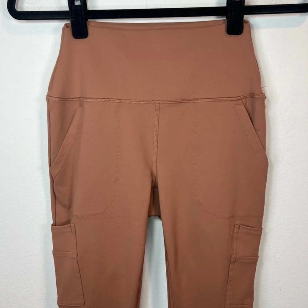 Avalanche High Waisted Cargo Legging Pants Brown Terracotta Pockets Hiking Small